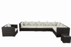 OUTFLEXX Gartenlounge, braun marmoriert, Polyrattan, 8 Pers, wasserfeste Kissenbox