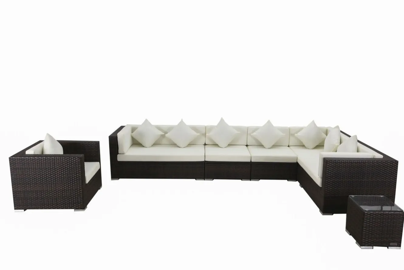 OUTFLEXX Gartenlounge, braun marmoriert, Polyrattan, 8 Pers, wasserfeste Kissenbox
