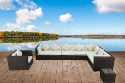 OUTFLEXX Gartenlounge, braun marmoriert, Polyrattan, 8 Pers, wasserfeste Kissenbox