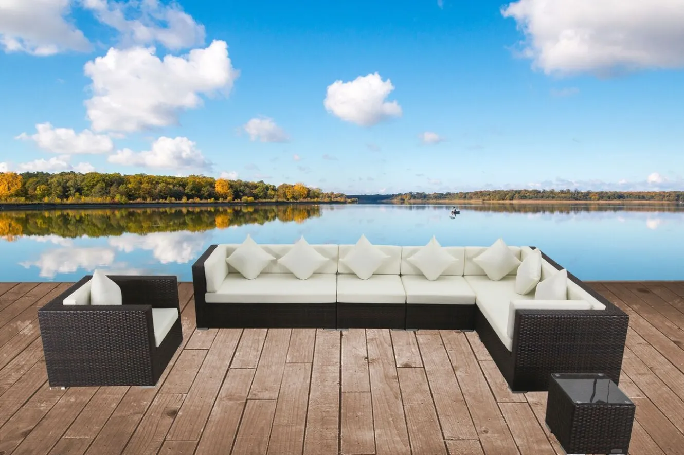 OUTFLEXX Gartenlounge, braun marmoriert, Polyrattan, 8 Pers, wasserfeste Kissenbox