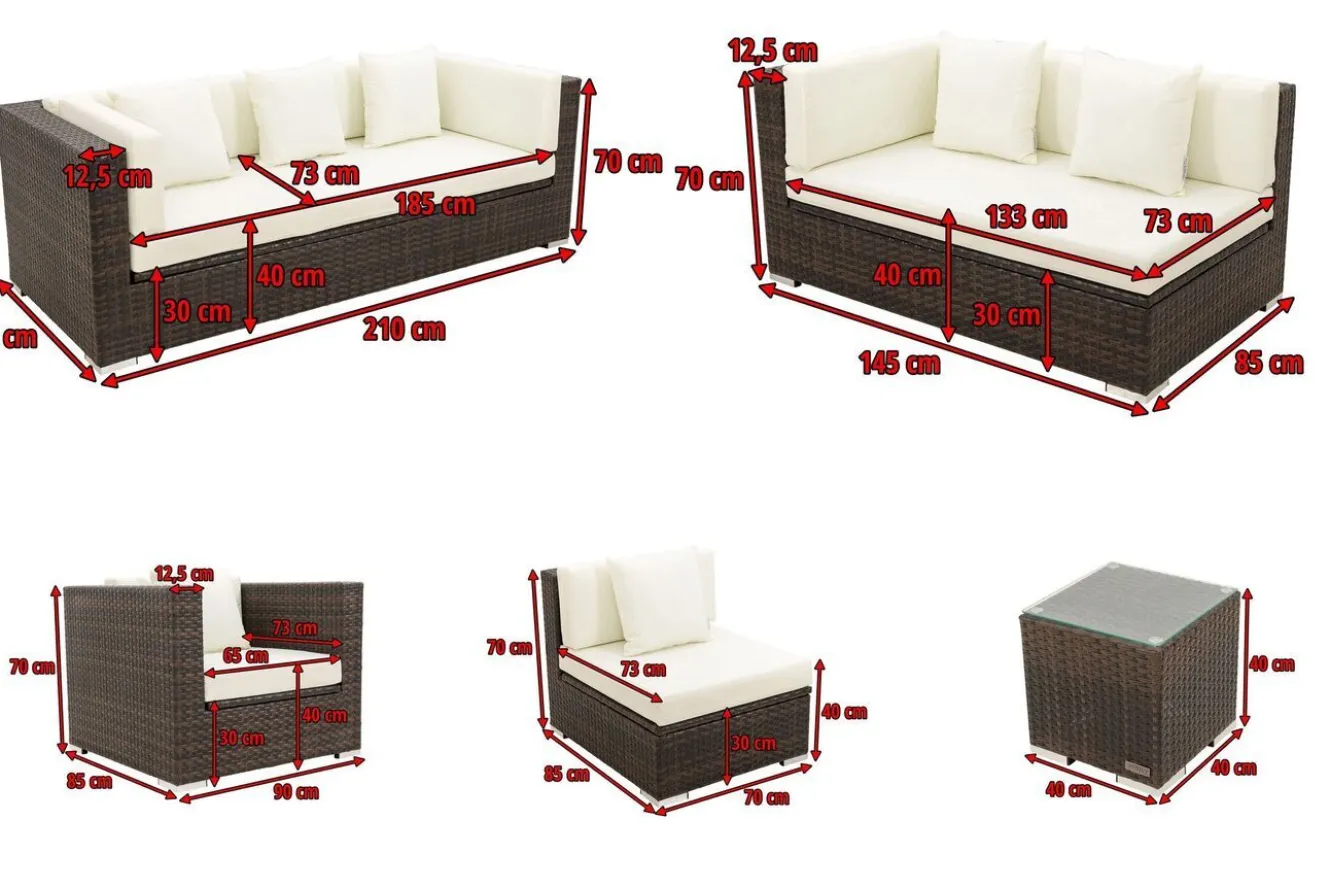 OUTFLEXX Gartenlounge, braun marmoriert, Polyrattan, 8 Pers, wasserfeste Kissenbox