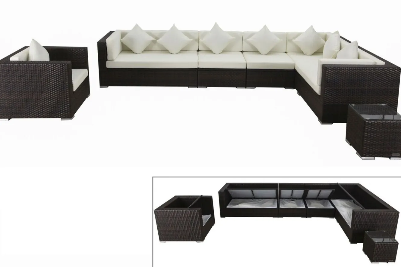 OUTFLEXX Gartenlounge, braun marmoriert, Polyrattan, 8 Pers, wasserfeste Kissenbox