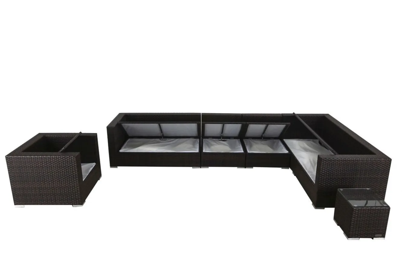 OUTFLEXX Gartenlounge, braun marmoriert, Polyrattan, 8 Pers, wasserfeste Kissenbox