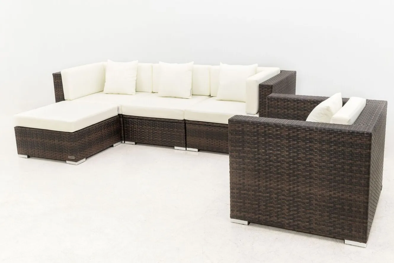 OUTFLEXX Gartenlounge, braun marmoriert, Polyrattan, 5 Pers, wasserfeste Kissenbox