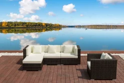 OUTFLEXX Gartenlounge, braun marmoriert, Polyrattan, 5 Pers, wasserfeste Kissenbox