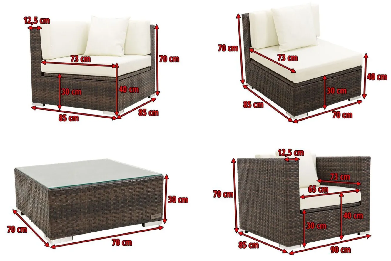 OUTFLEXX Gartenlounge, braun marmoriert, Polyrattan, 5 Pers, wasserfeste Kissenbox