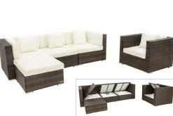 OUTFLEXX Gartenlounge, braun marmoriert, Polyrattan, 5 Pers, wasserfeste Kissenbox