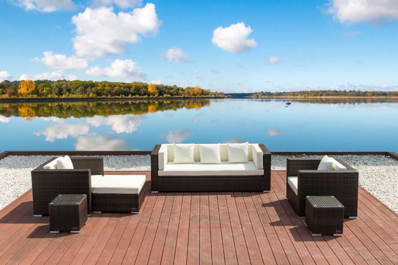 OUTFLEXX Gartenlounge, braun marmoriert, Polyrattan, 6 Pers, wasserfeste Kissenbox