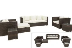 OUTFLEXX Gartenlounge, braun marmoriert, Polyrattan, 6 Pers, wasserfeste Kissenbox