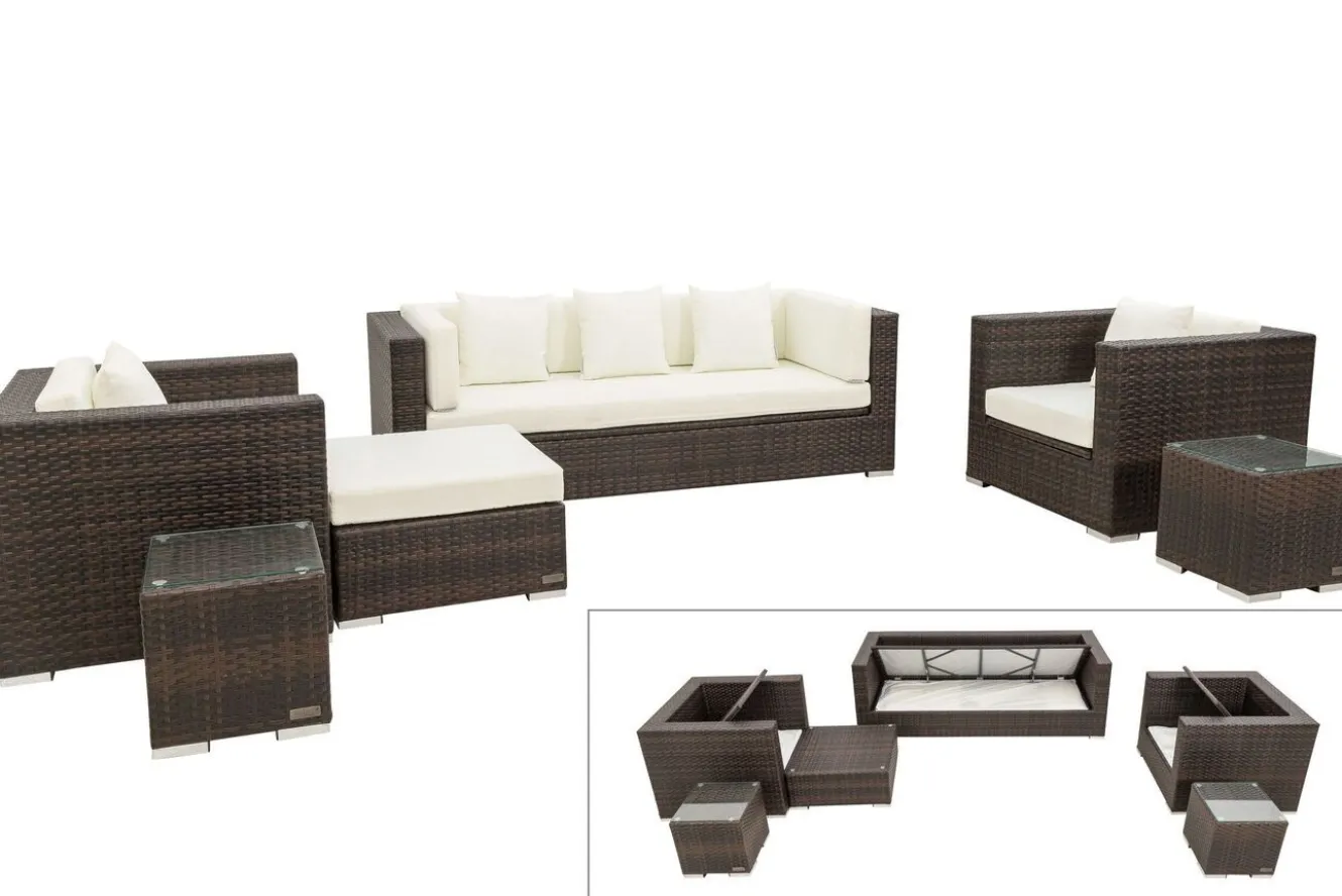 OUTFLEXX Gartenlounge, braun marmoriert, Polyrattan, 6 Pers, wasserfeste Kissenbox