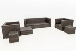 OUTFLEXX Gartenlounge, braun marmoriert, Polyrattan, 6 Pers, wasserfeste Kissenbox