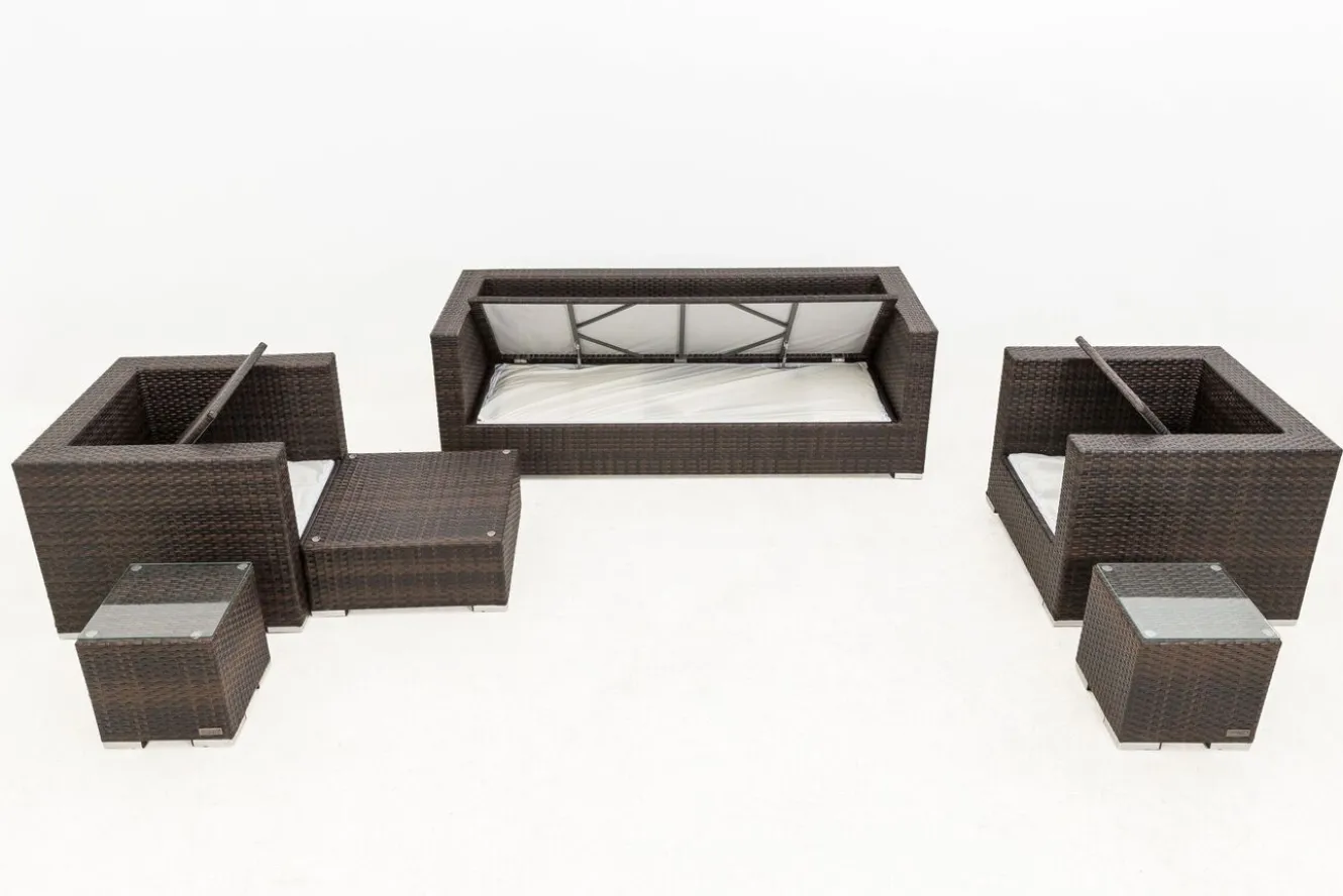 OUTFLEXX Gartenlounge, braun marmoriert, Polyrattan, 6 Pers, wasserfeste Kissenbox