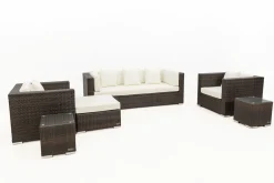OUTFLEXX Gartenlounge, braun marmoriert, Polyrattan, 6 Pers, wasserfeste Kissenbox