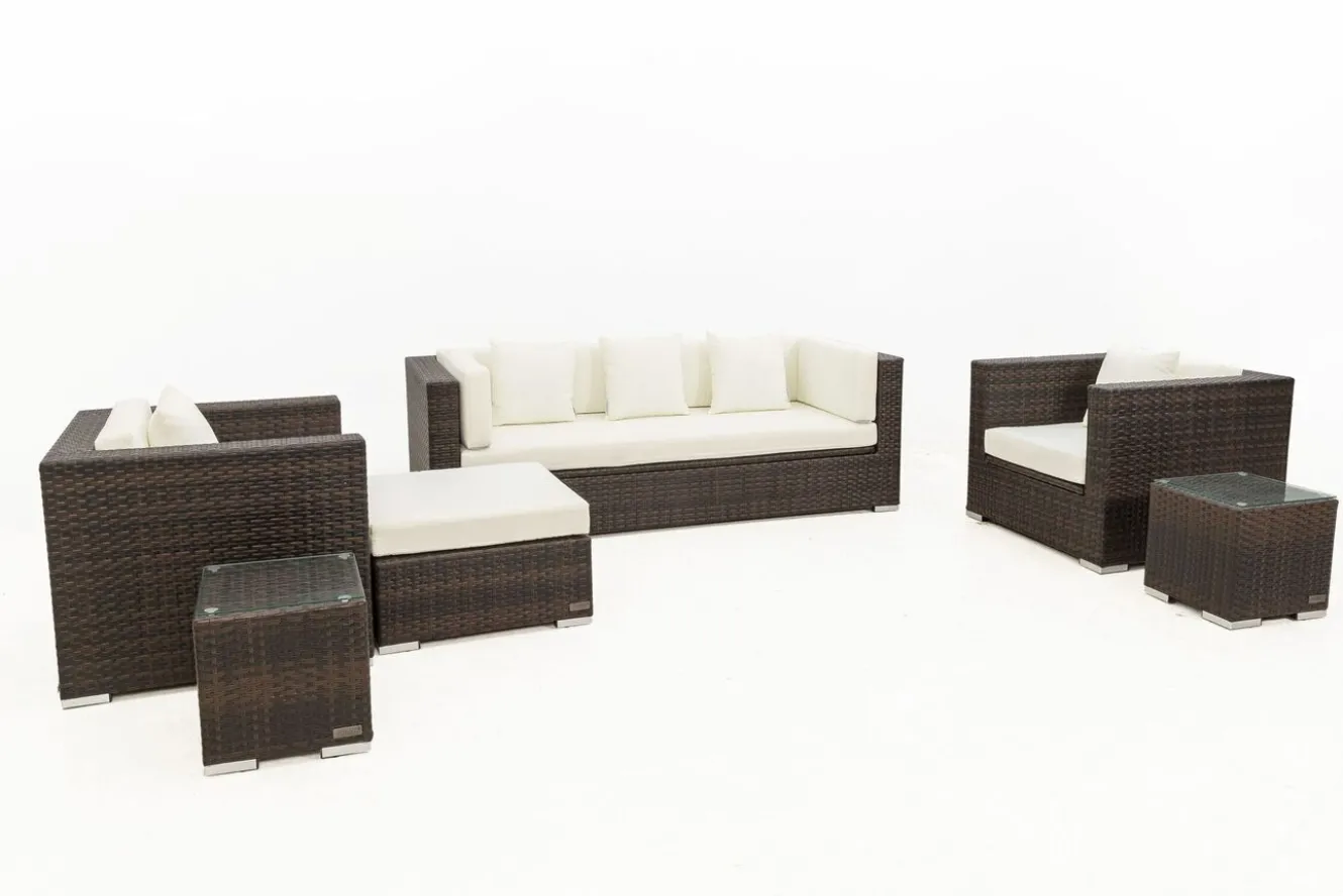 OUTFLEXX Gartenlounge, braun marmoriert, Polyrattan, 6 Pers, wasserfeste Kissenbox