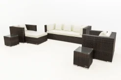 OUTFLEXX Gartenlounge, braun marmoriert, Polyrattan, 6 Pers, wasserfeste Kissenbox