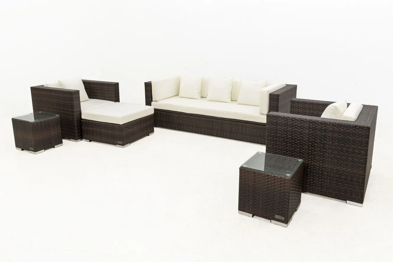 OUTFLEXX Gartenlounge, braun marmoriert, Polyrattan, 6 Pers, wasserfeste Kissenbox