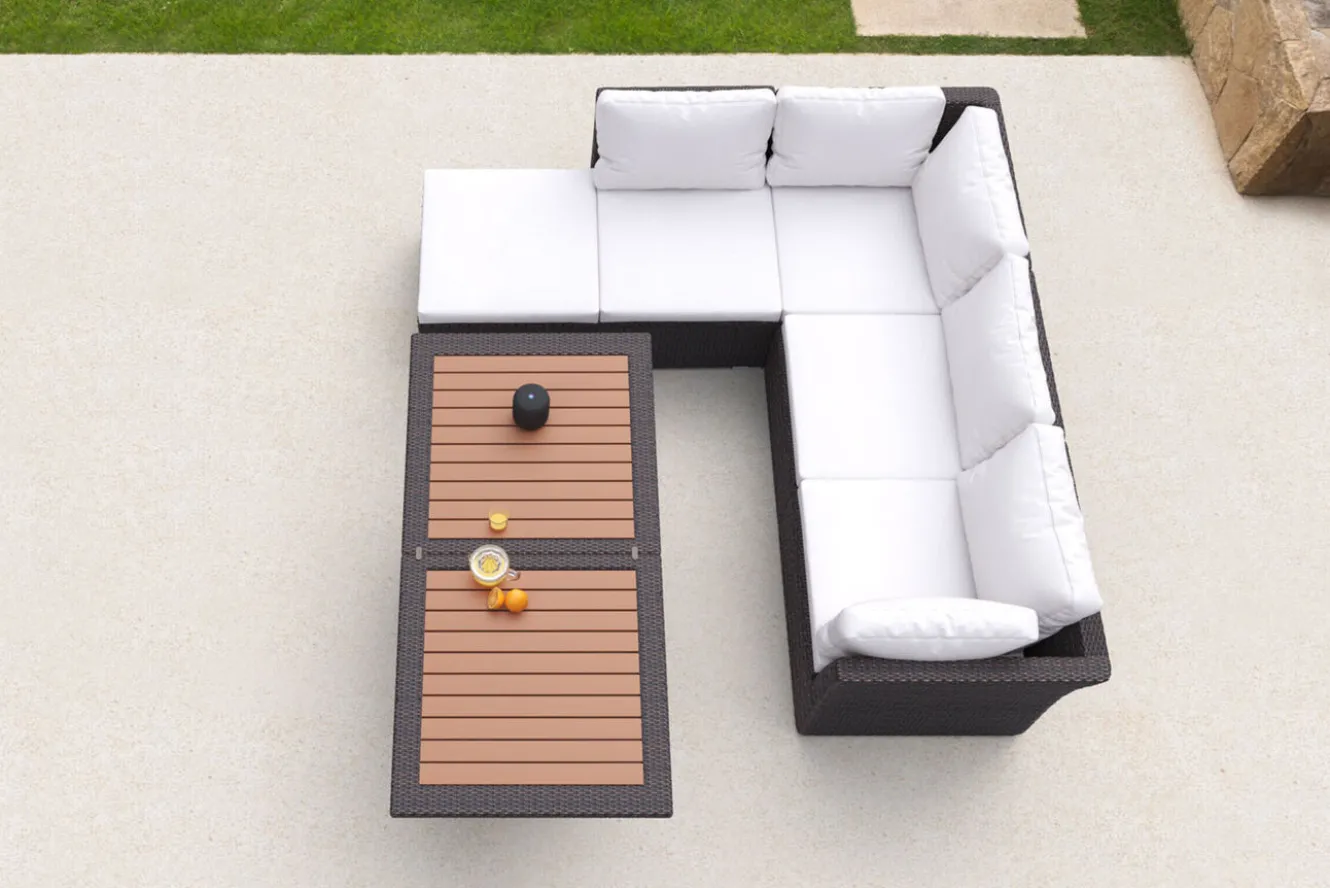 OUTFLEXX Gartenlounge, braun marmoriert, Polyrattan, inkl. Loungetisch, für 5 Personen, wasserfeste Kissenbox
