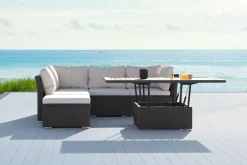 OUTFLEXX Gartenlounge, braun marmoriert, Polyrattan, inkl. Loungetisch, für 5 Personen, wasserfeste Kissenbox