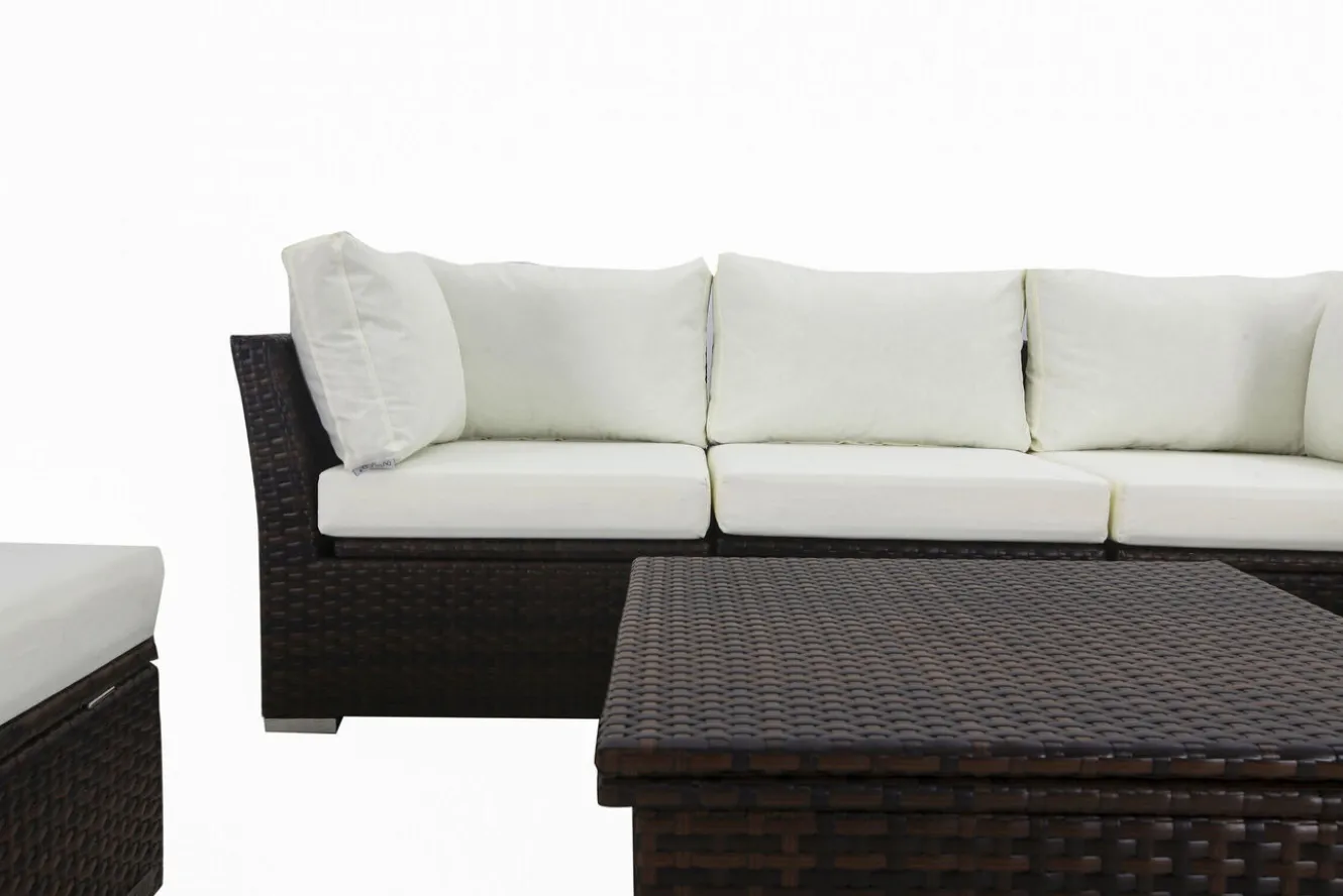 OUTFLEXX Gartenlounge, braun marmoriert, Polyrattan, inkl. Loungetisch, für 5 Personen, wasserfeste Kissenbox