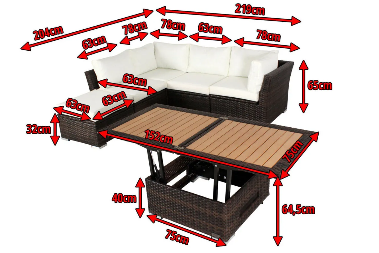 OUTFLEXX Gartenlounge, braun marmoriert, Polyrattan, inkl. Loungetisch, für 5 Personen, wasserfeste Kissenbox