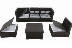 OUTFLEXX Gartenlounge, braun marmoriert, Polyrattan, inkl. Loungetisch, für 5 Personen, wasserfeste Kissenbox