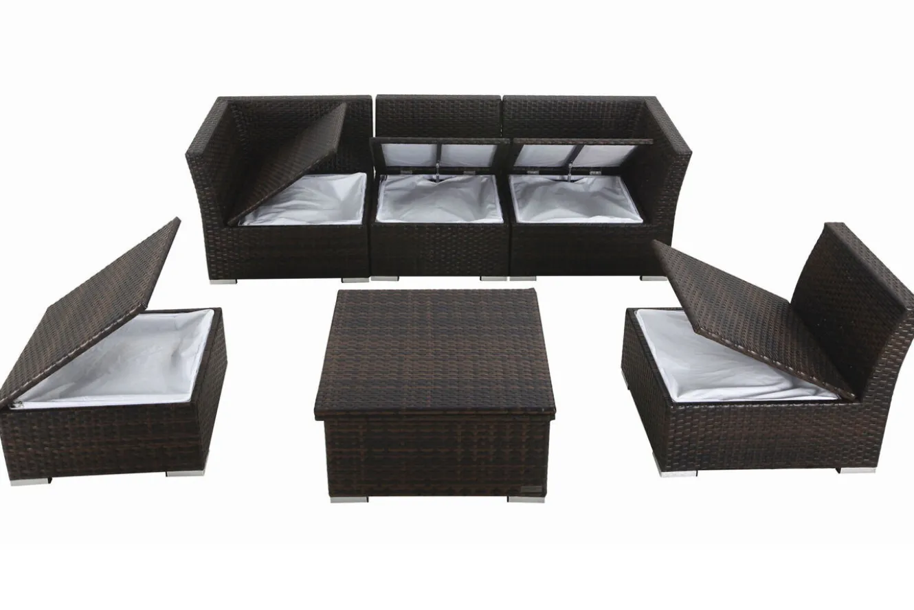 OUTFLEXX Gartenlounge, braun marmoriert, Polyrattan, inkl. Loungetisch, für 5 Personen, wasserfeste Kissenbox