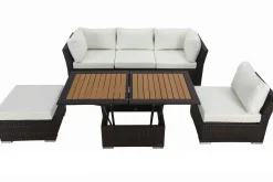 OUTFLEXX Gartenlounge, braun marmoriert, Polyrattan, inkl. Loungetisch, für 5 Personen, wasserfeste Kissenbox