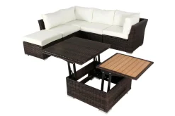 OUTFLEXX Gartenlounge, braun marmoriert, Polyrattan, inkl. Loungetisch, für 5 Personen, wasserfeste Kissenbox