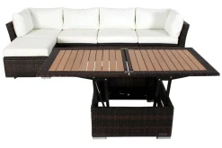 OUTFLEXX Gartenlounge, braun marmoriert, Polyrattan, inkl. Loungetisch, für 5 Personen, wasserfeste Kissenbox