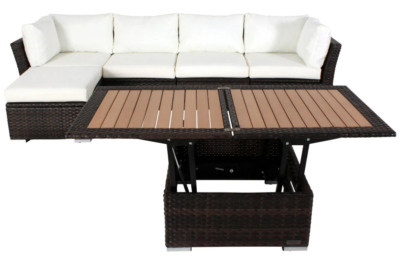 OUTFLEXX Gartenlounge, braun marmoriert, Polyrattan, inkl. Loungetisch, für 5 Personen, wasserfeste Kissenbox