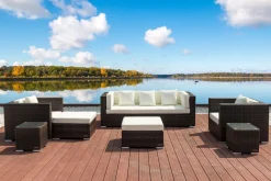 OUTFLEXX Gartenlounge, braun marmoriert, Polyrattan, 6 Pers, wasserfeste Kissenbox, inkl. Beistelltisch