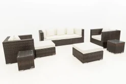 OUTFLEXX Gartenlounge, braun marmoriert, Polyrattan, 6 Pers, wasserfeste Kissenbox, inkl. Beistelltisch