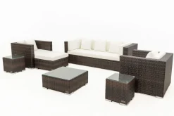 OUTFLEXX Gartenlounge, braun marmoriert, Polyrattan, 6 Pers, wasserfeste Kissenbox, inkl. Beistelltisch