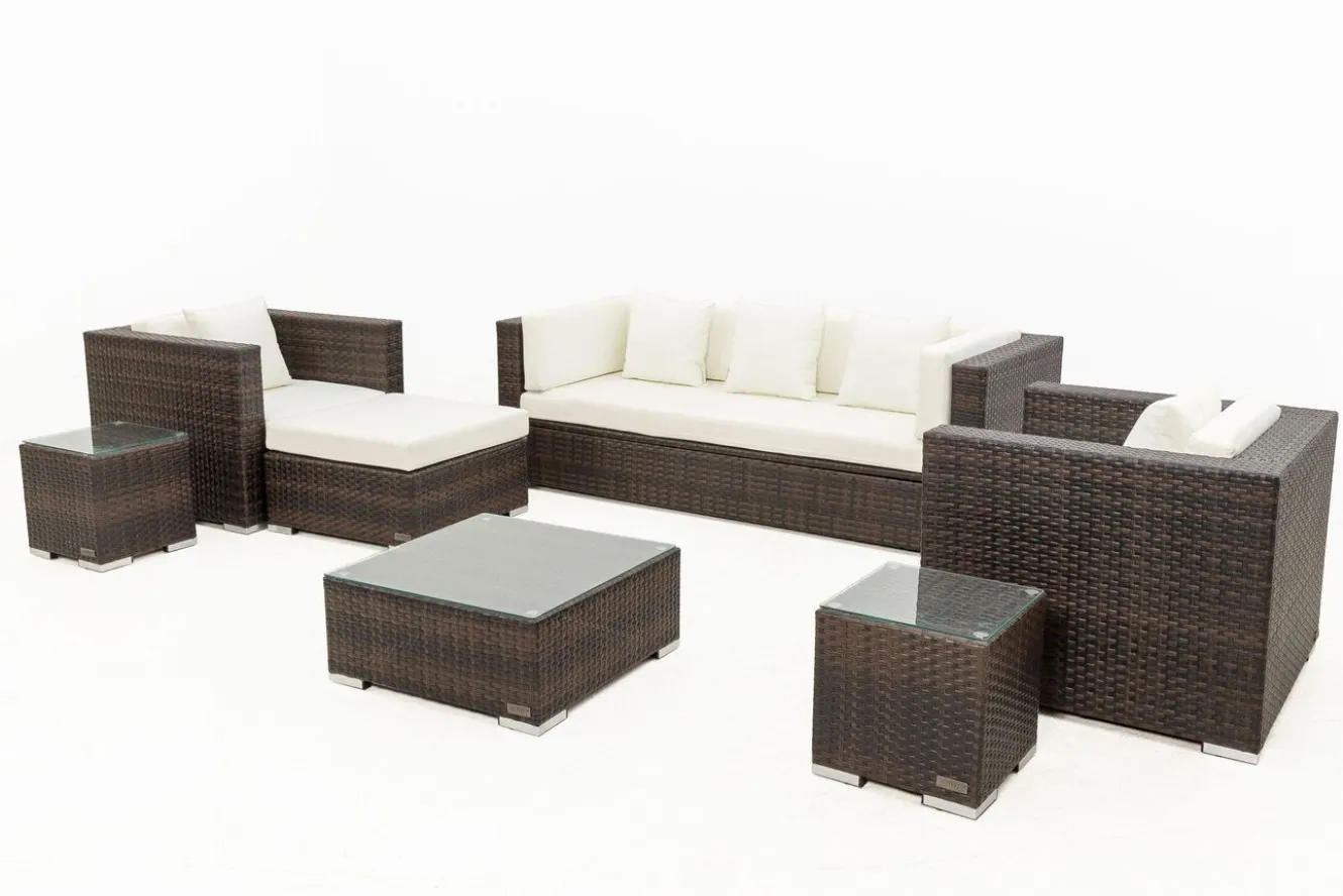 OUTFLEXX Gartenlounge, braun marmoriert, Polyrattan, 6 Pers, wasserfeste Kissenbox, inkl. Beistelltisch