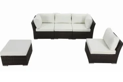 OUTFLEXX Gartenlounge, braun marmoriert, Polyrattan, für 5 Personen, wasserfeste Kissenbox