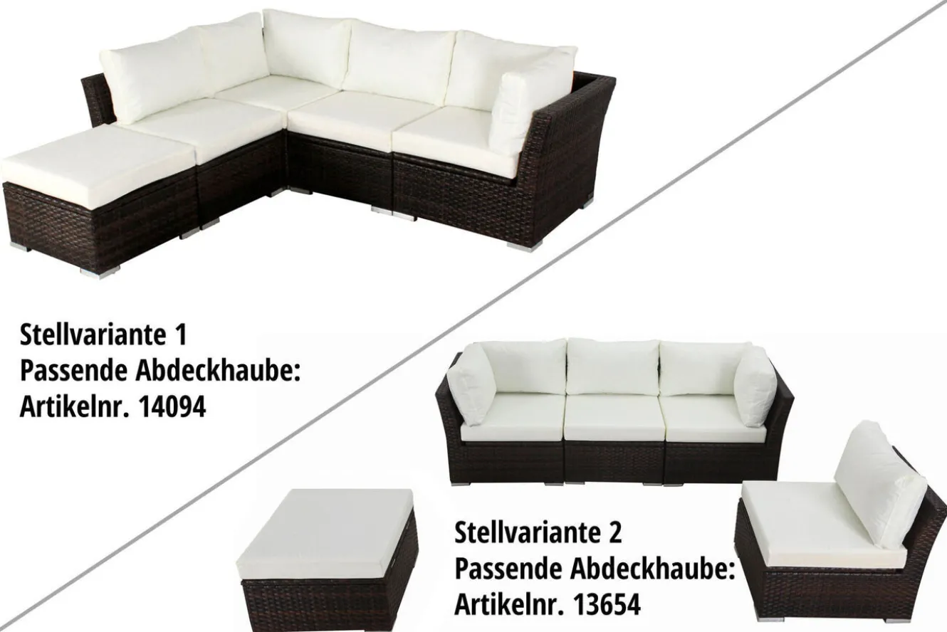 OUTFLEXX Gartenlounge, braun marmoriert, Polyrattan, für 5 Personen, wasserfeste Kissenbox