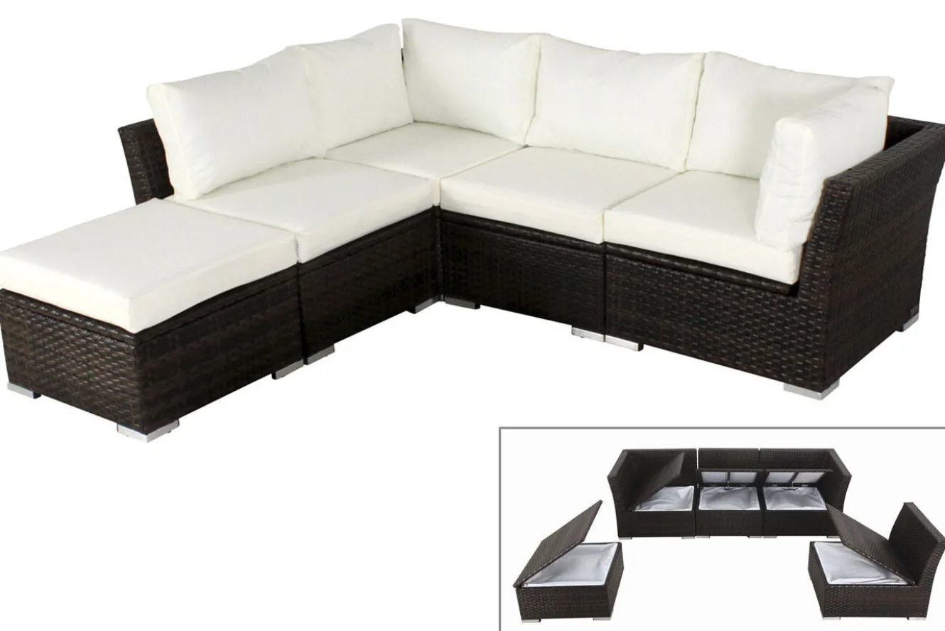 OUTFLEXX Gartenlounge, braun marmoriert, Polyrattan, für 5 Personen, wasserfeste Kissenbox