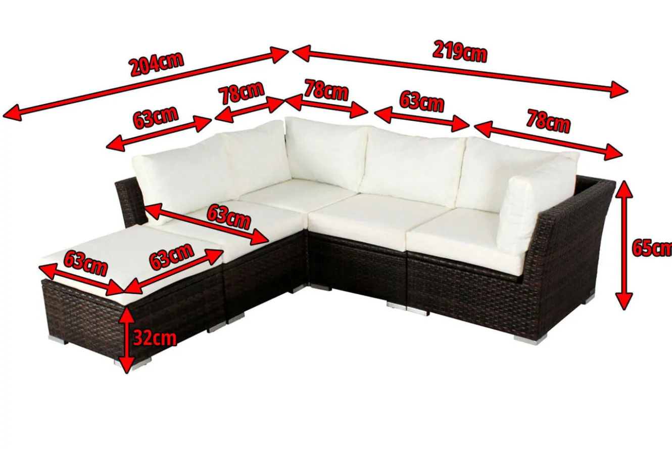OUTFLEXX Gartenlounge, braun marmoriert, Polyrattan, für 5 Personen, wasserfeste Kissenbox