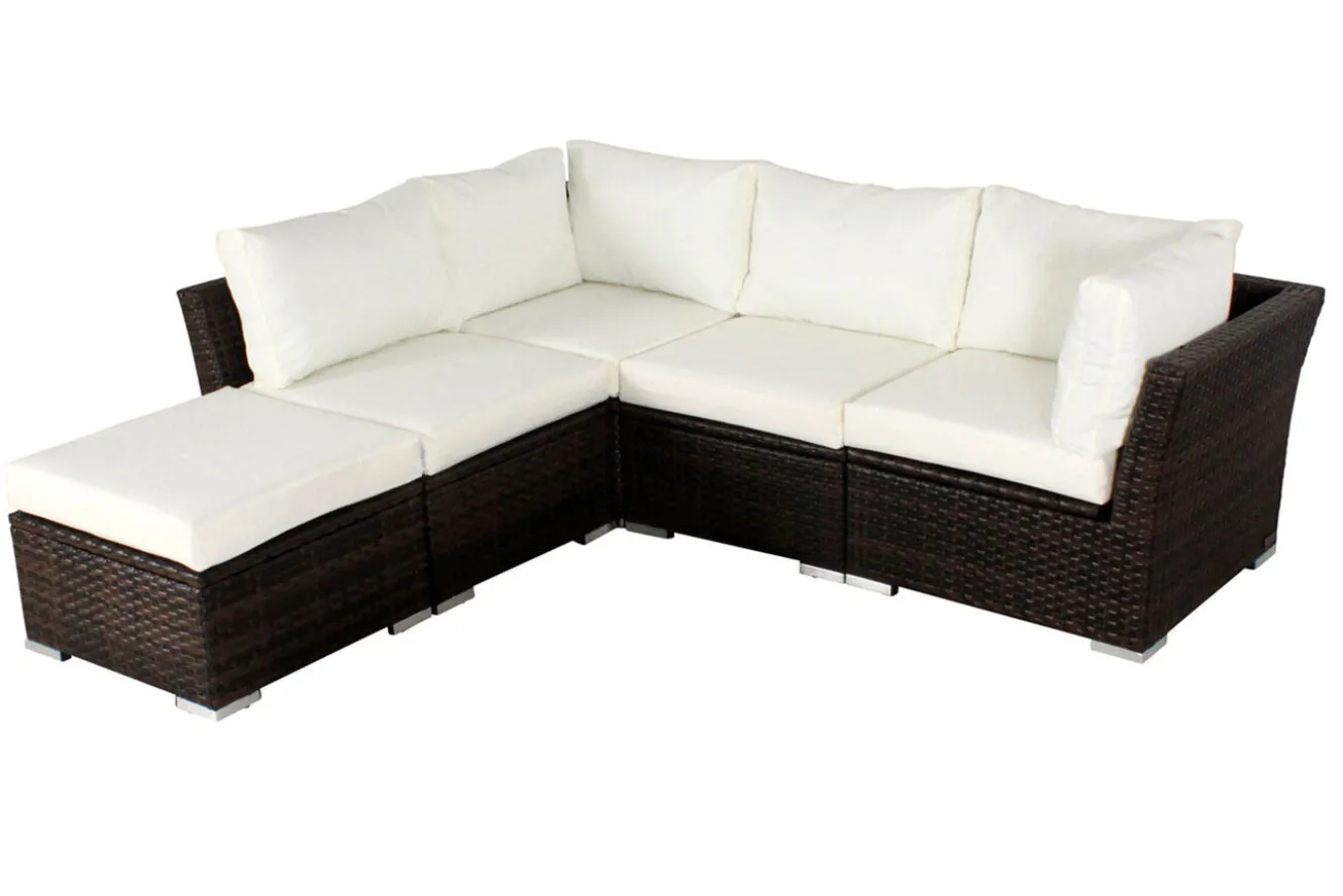 OUTFLEXX Gartenlounge, braun marmoriert, Polyrattan, für 5 Personen, wasserfeste Kissenbox