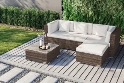 OUTFLEXX Gartenlounge, braun marmoriert, 5 Pers, Polyrattan, wasserfeste Kissenbox