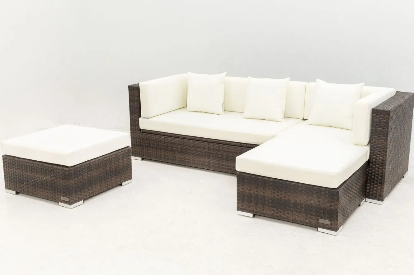 OUTFLEXX Gartenlounge, braun marmoriert, 5 Pers, Polyrattan, wasserfeste Kissenbox