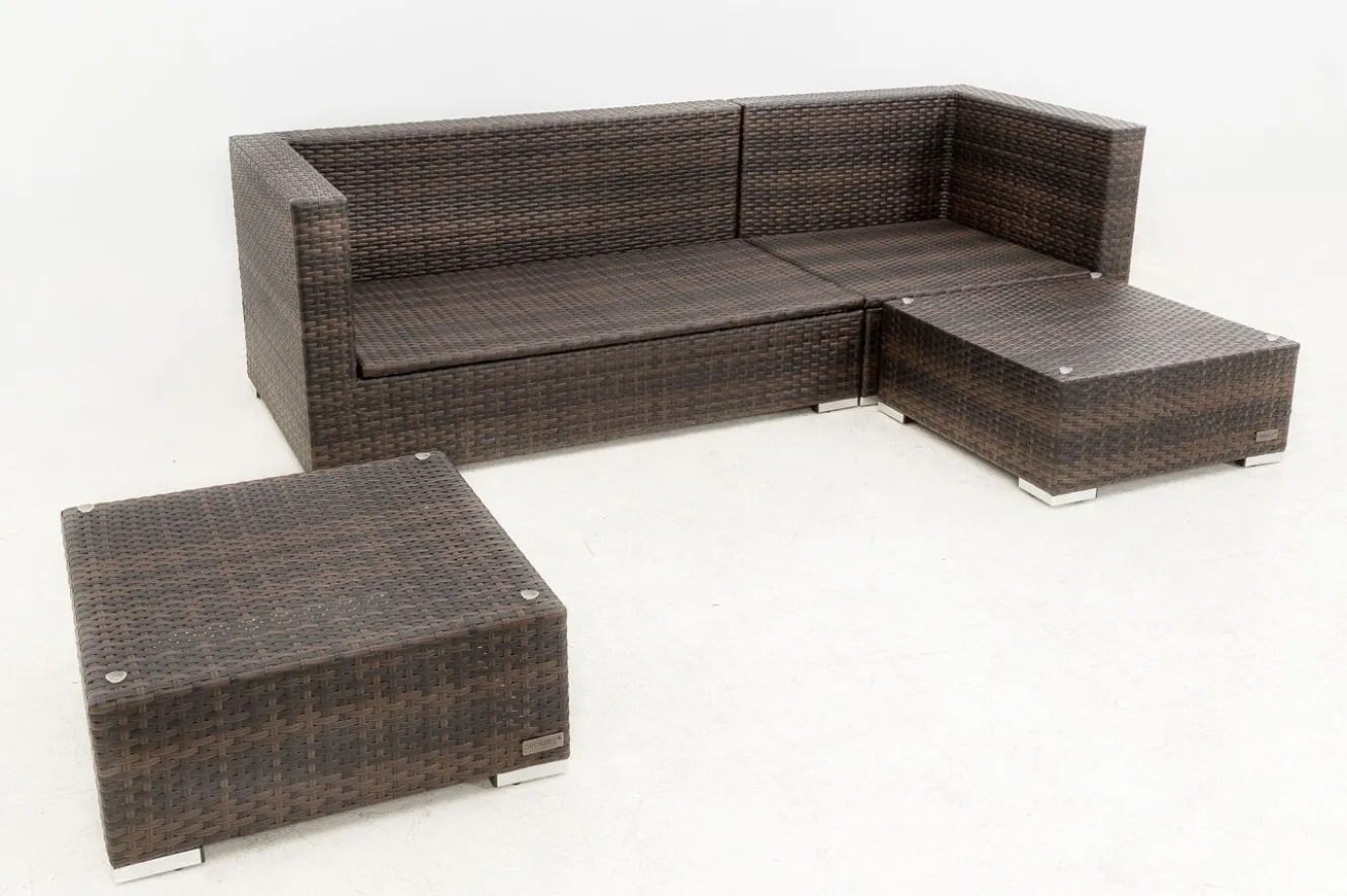 OUTFLEXX Gartenlounge, braun marmoriert, 5 Pers, Polyrattan, wasserfeste Kissenbox