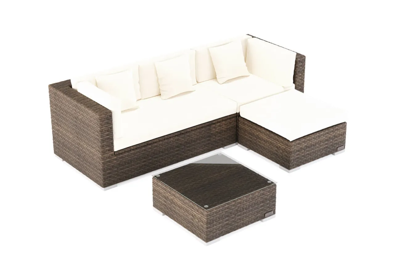 OUTFLEXX Gartenlounge, braun marmoriert, 5 Pers, Polyrattan, wasserfeste Kissenbox