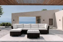 OUTFLEXX Gartenlounge, braun marmoriert, Polyrattan, inkl. Kaffeetisch, für 5 Personen, wasserfeste Kissenbox