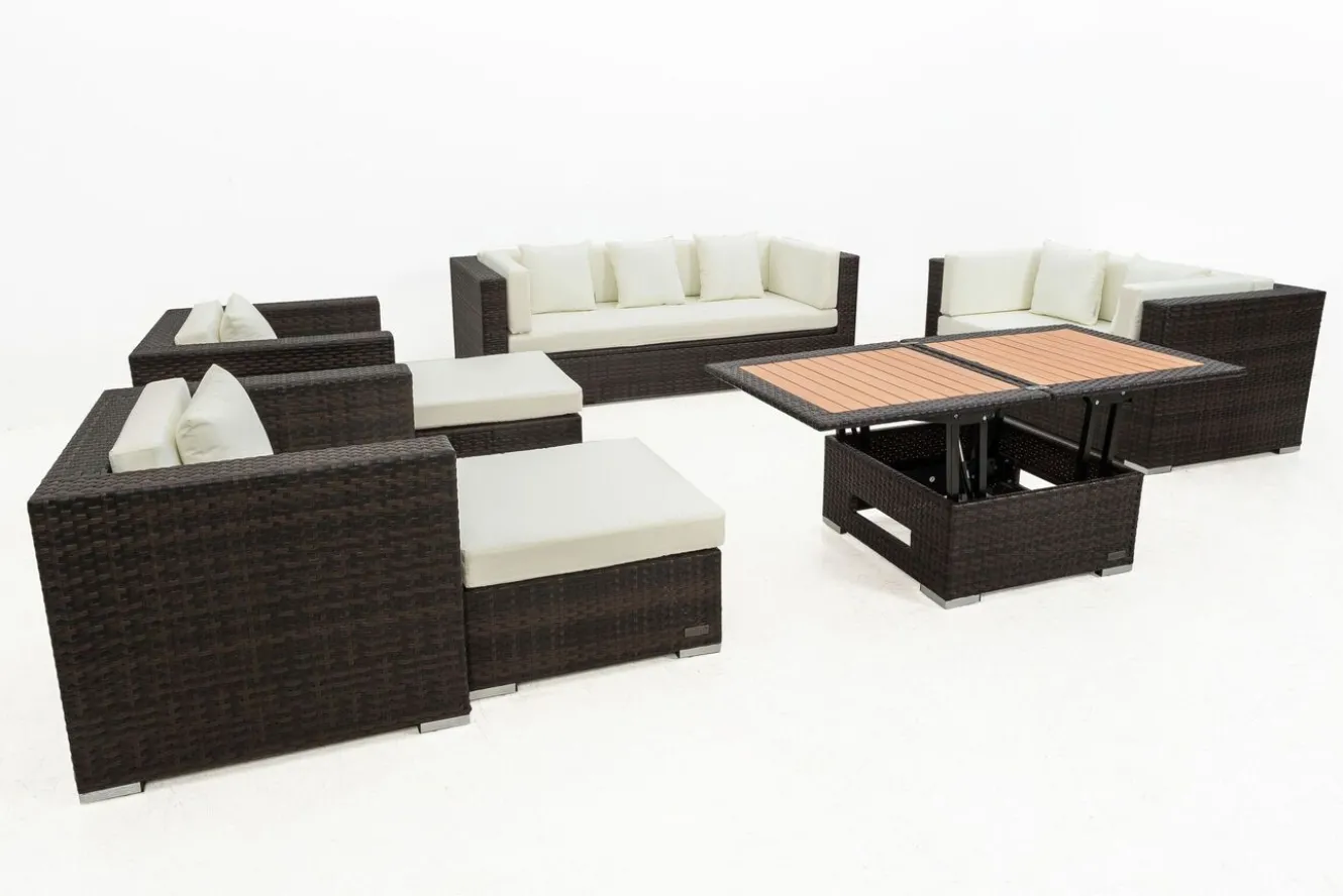 OUTFLEXX Gartenlounge, braun marmoriert, Polyrattan, 9 Pers, wasserfeste Kissenbox, inkl. Loungetisch