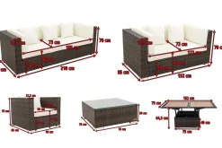 OUTFLEXX Gartenlounge, braun marmoriert, Polyrattan, 9 Pers, wasserfeste Kissenbox, inkl. Loungetisch