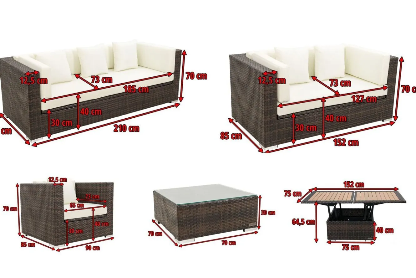 OUTFLEXX Gartenlounge, braun marmoriert, Polyrattan, 9 Pers, wasserfeste Kissenbox, inkl. Loungetisch
