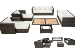 OUTFLEXX Gartenlounge, braun marmoriert, Polyrattan, 9 Pers, wasserfeste Kissenbox, inkl. Loungetisch
