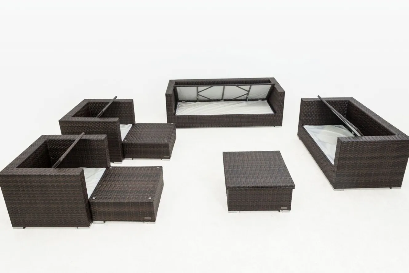 OUTFLEXX Gartenlounge, braun marmoriert, Polyrattan, 9 Pers, wasserfeste Kissenbox, inkl. Loungetisch