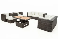 OUTFLEXX Gartenlounge, braun marmoriert, Polyrattan, 9 Pers, wasserfeste Kissenbox, inkl. Loungetisch